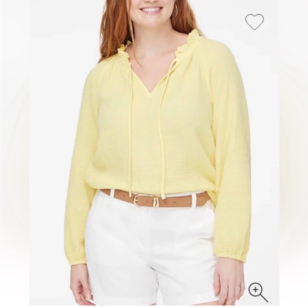 J. Crew Yellow Long-sleeve gauze tie-neck top size large